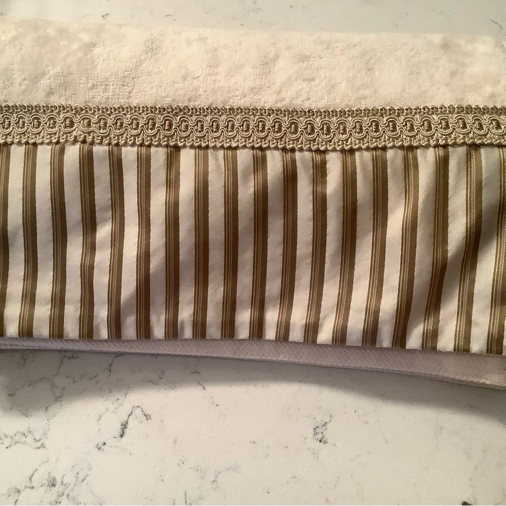 Sherry Kline taupe stripe embellished decorative bath towel 100% cotton 50x27